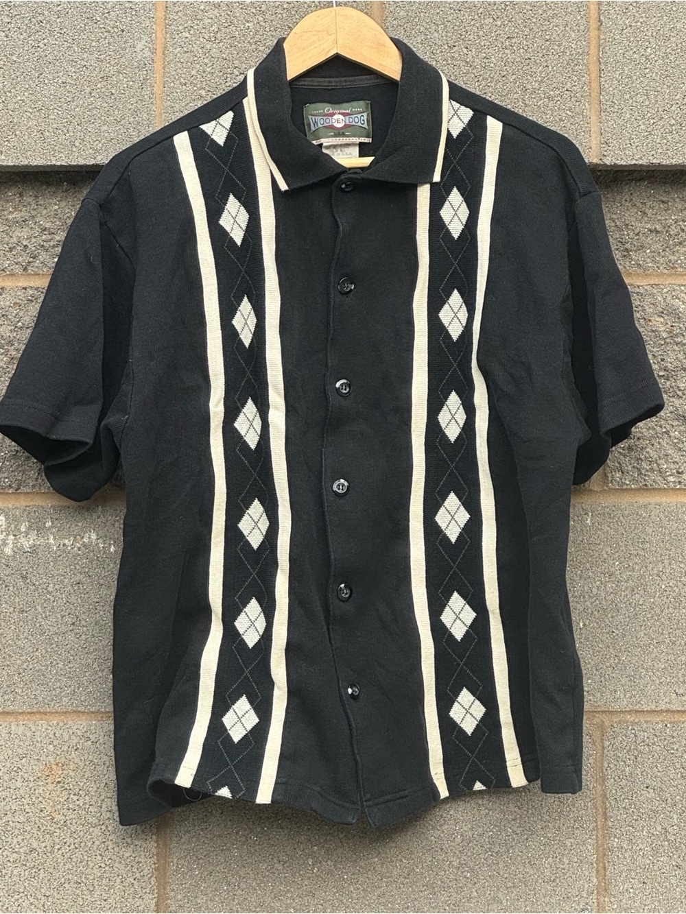 Men’s Vintage 90’s Original Wooden Dog Argyle Panel Knit Polo Shirt XL